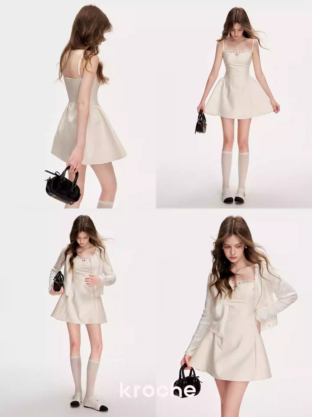 KROCHE Short A-line dress with pleated waist, romantic French lace 26SS