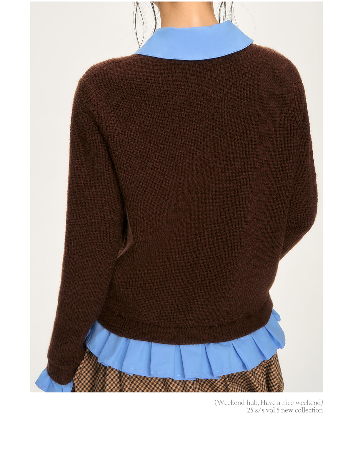 WEEKENDHUB Brown two-piece sweater autumn winter style, Korean style work shirt model 2025 for women