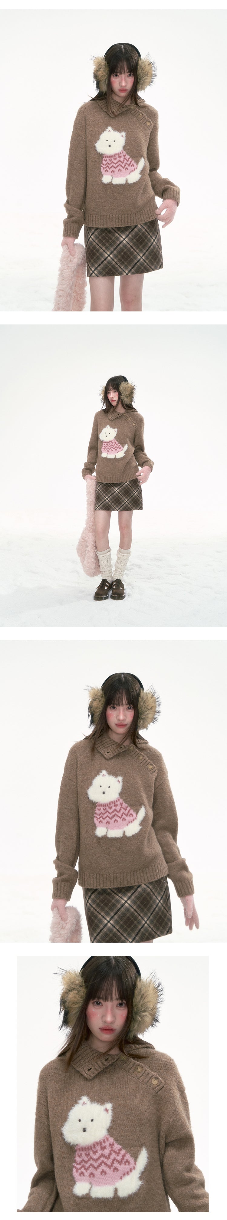 CANSTORE Women's New Winter Loose Puppy Knitted Sweater 'Cocoa Mousse'