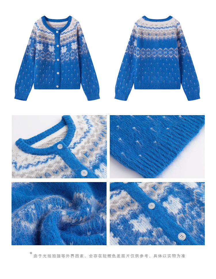 CANSTORE Canned Goods Store 'Island Blue Dream' Winter Color Block Fair Isle Raglan Knit Sweater