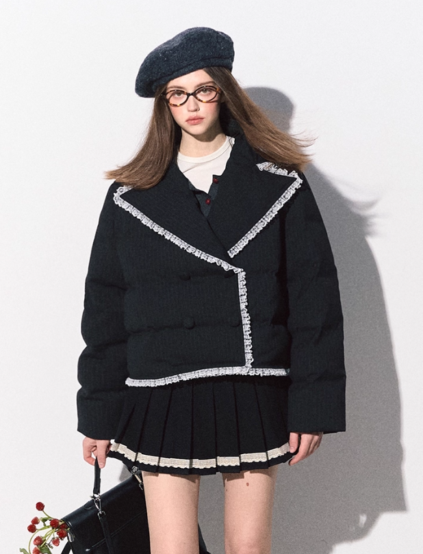 OAKMOO Women's "Hidden Desire" New Autumn/Winter Style Short Lace Warm Down Jacket Short Coat