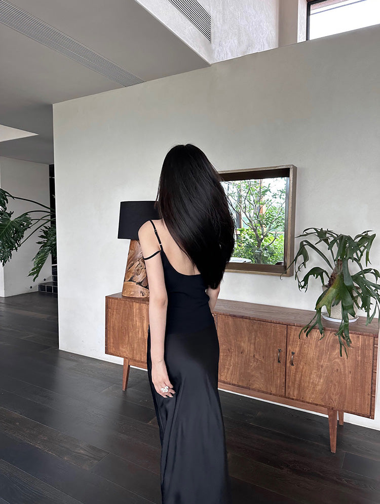 5werkwen high-waisted, versatile, figure-hugging, sexy long satin acetate dress.