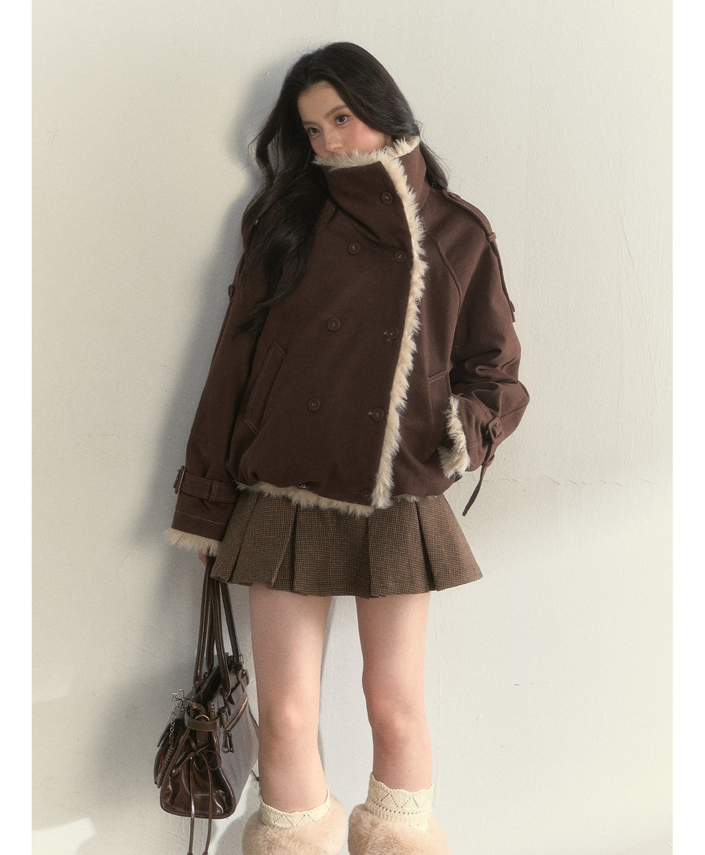 SUNSET PARK "Warm Winter Oak Forest" Soft Double-Breasted Fleece Parka