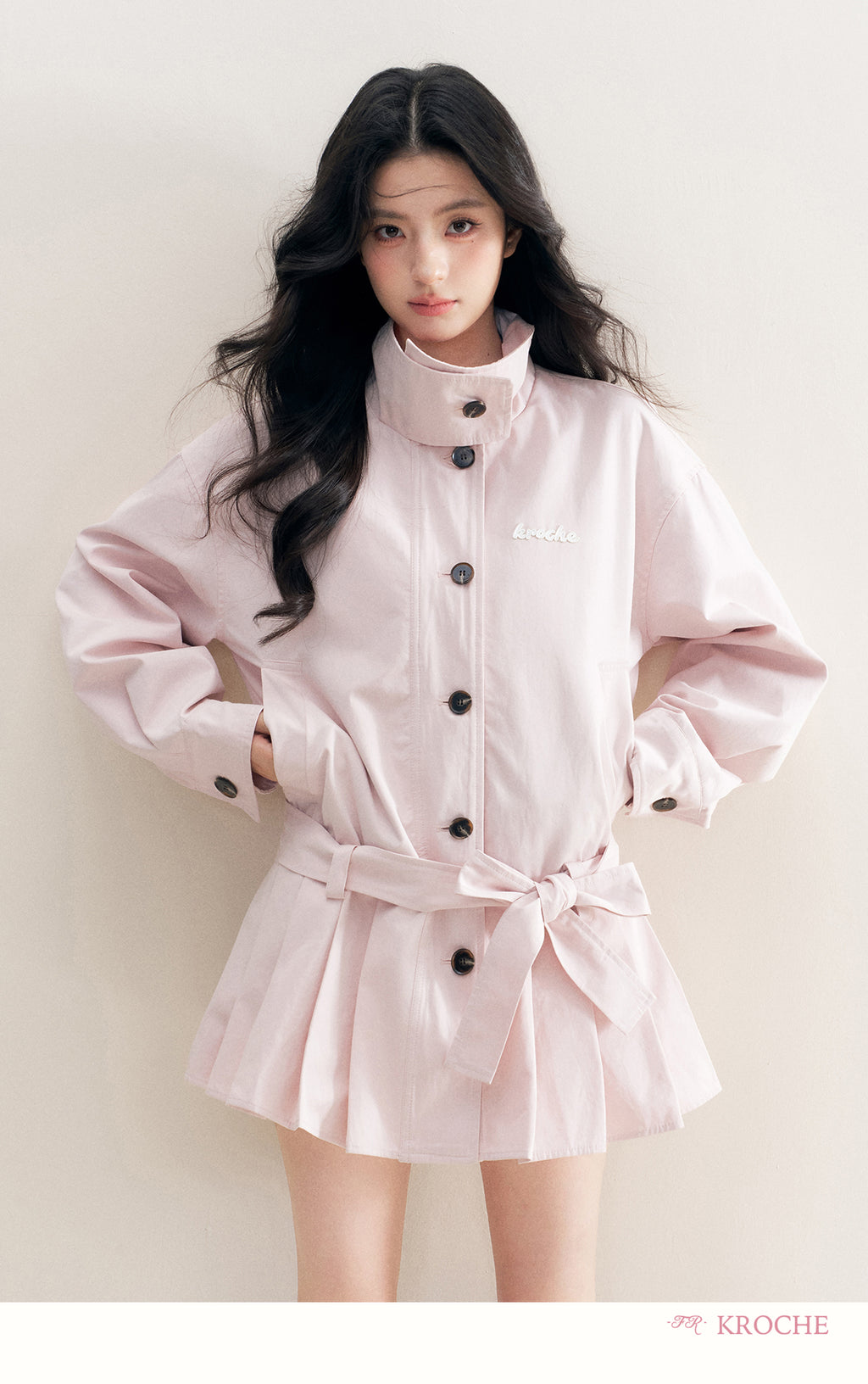 KROCHE 25aw Geek Chic cotton trench coat with stand collar and appliqué embroidery