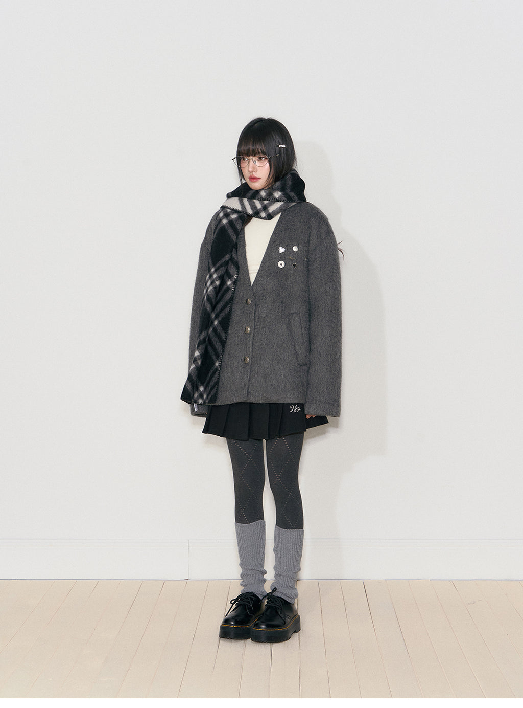 NANGOON Women's unique design loose fitting winter gray wool coat, versatile