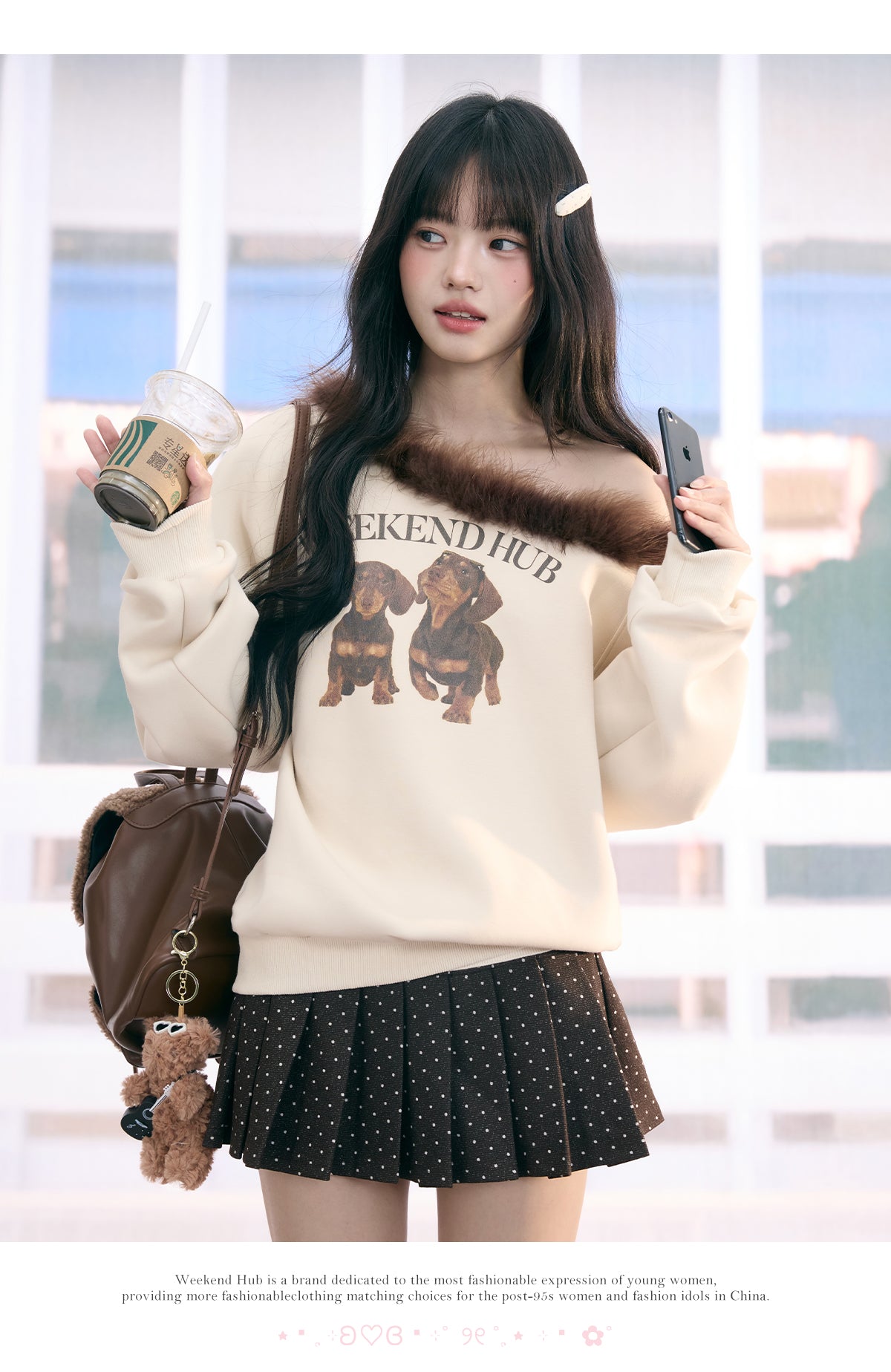 Weekendhub women's sweatshirt with cross-shoulder collar and classic American print