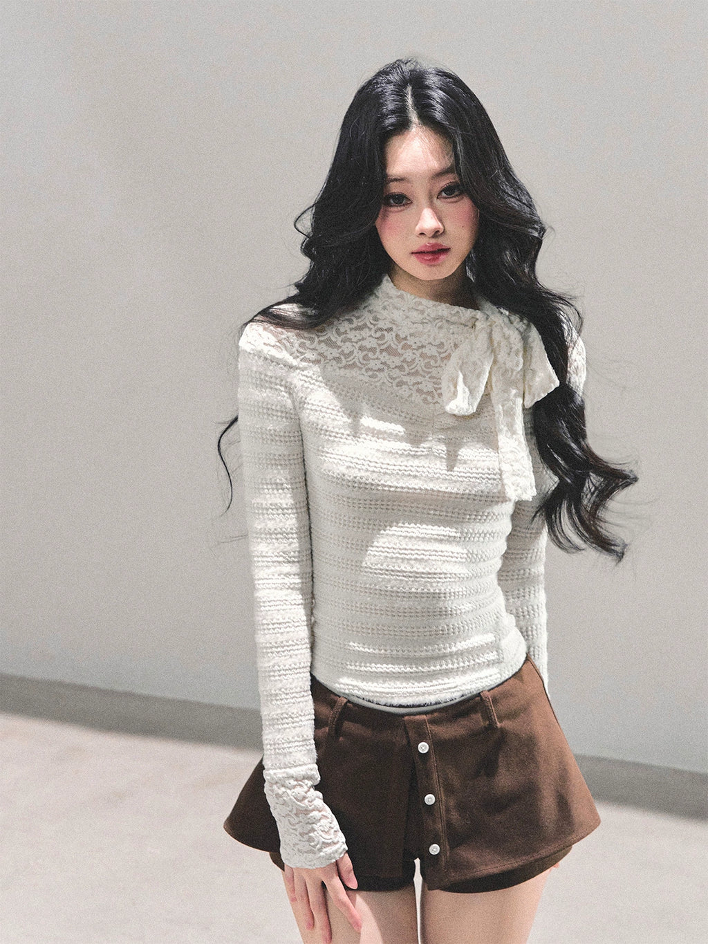 SHAOYEYAN Aomalm Women's "Black and White" French Lace Bow Long Sleeve T-shirt Autumn Tight Bra