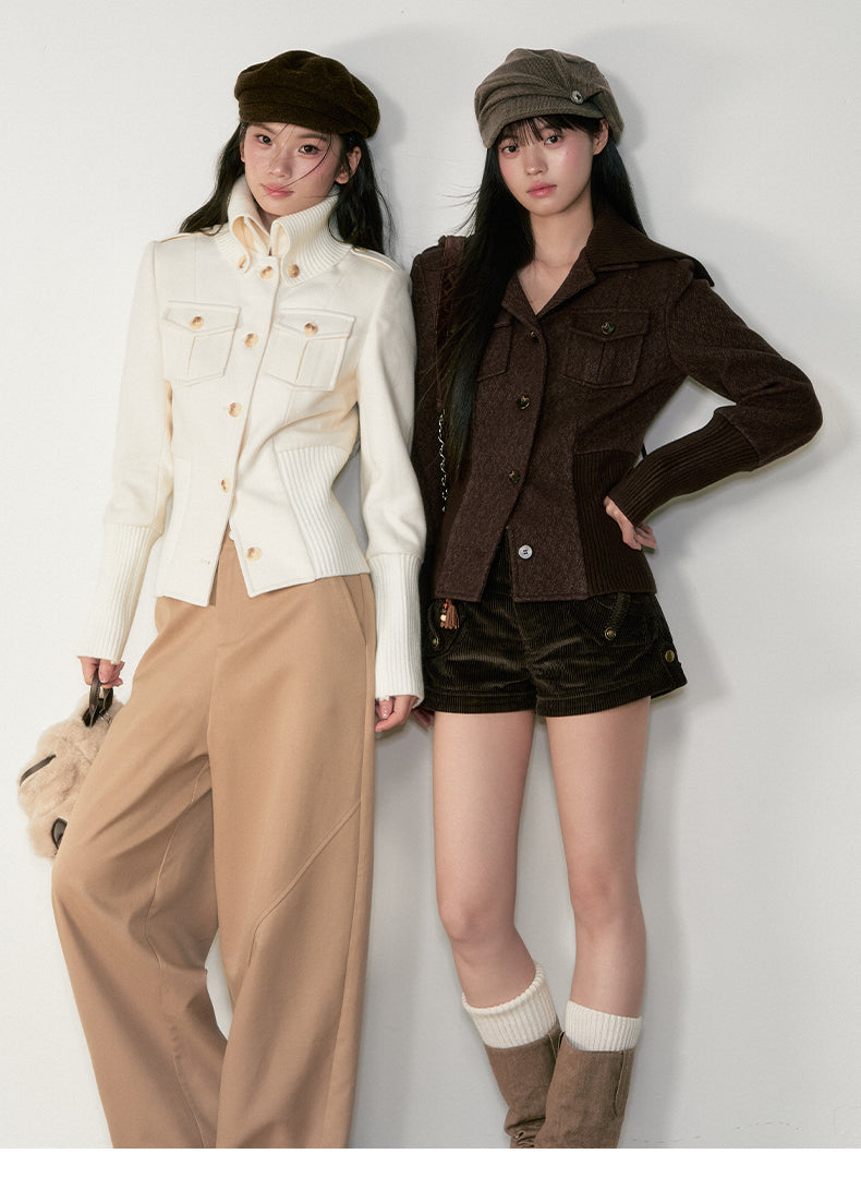 Soote Season Original Classic High Waisted Corduroy Cropped Coat