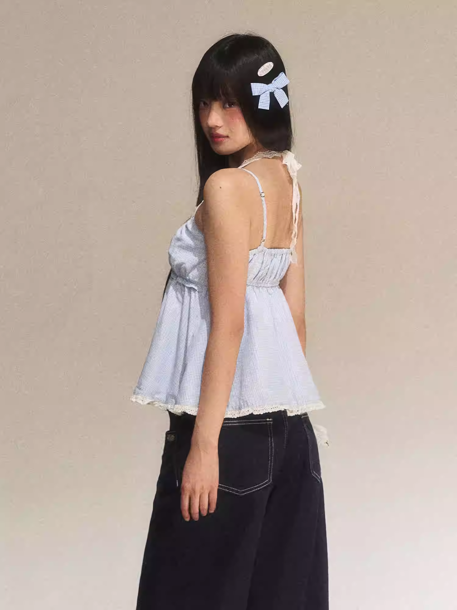 WEEKENDHUB Two-piece suit includes a color-matched tank top with lace trim, new style with halter neck and open back for women.