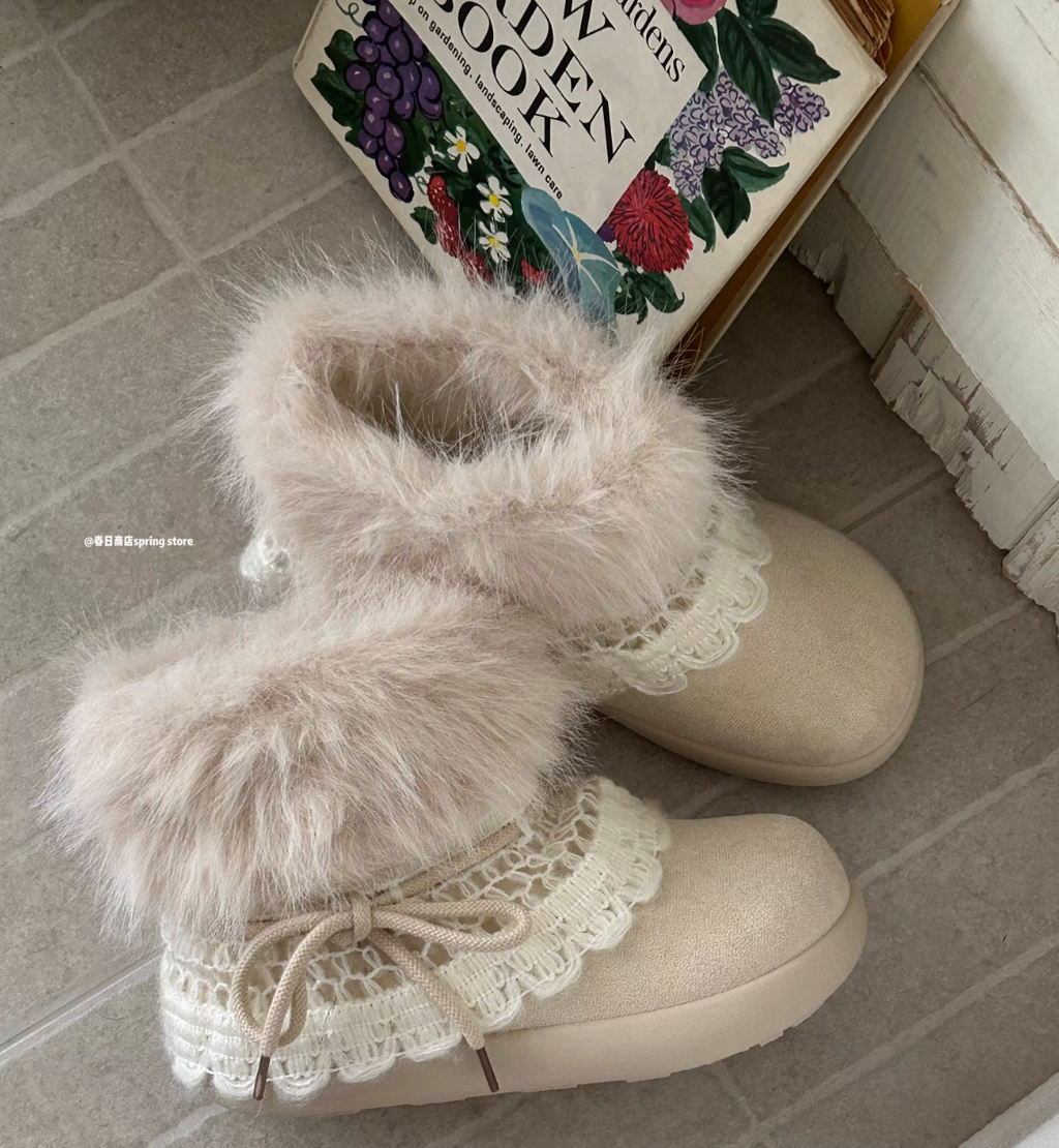 SPRINGSTORE Spring Store Women's Millennium Style Fur Snow Boots, New for 2025, Thick Fleece Lining