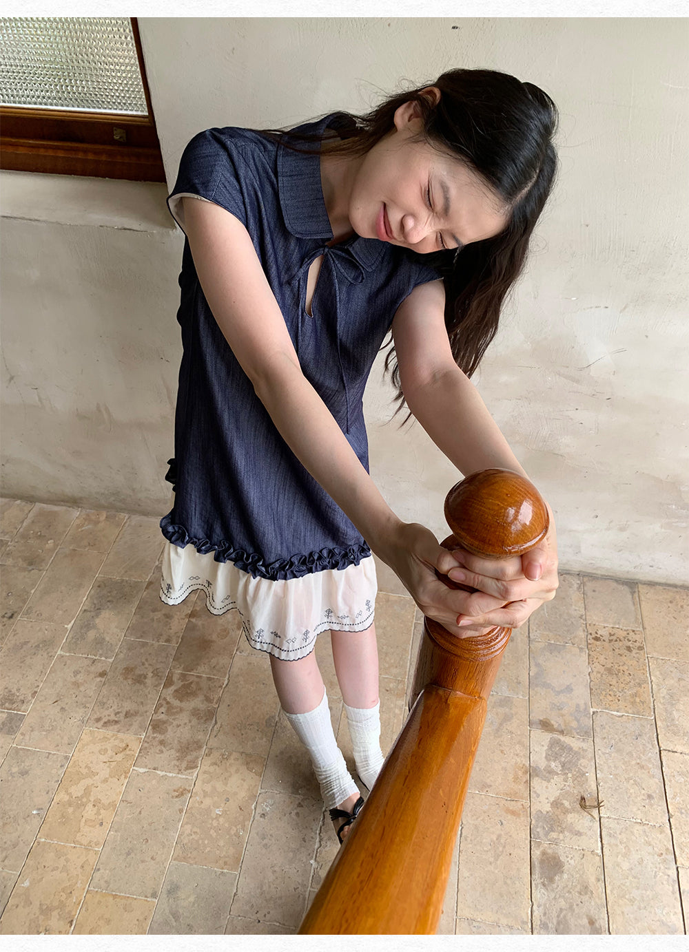 DORYDORY New Chinese style women's embroidered patchwork dress, super beautiful and unique design, blue dress.