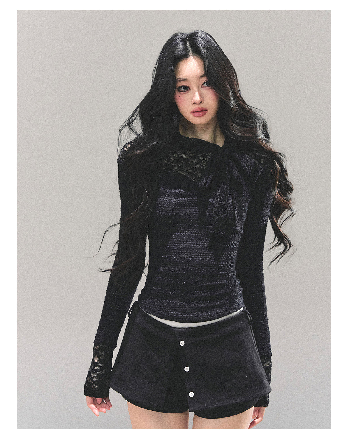 SHAOYEYAN Aomalm Women's "Black and White" French Lace Bow Long Sleeve T-shirt Autumn Tight Bra