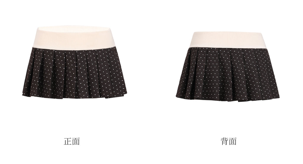 WEEKENDHUB Korean style polka dot pleated skirt contrast back 2025 new autumn small size women's super short skirt