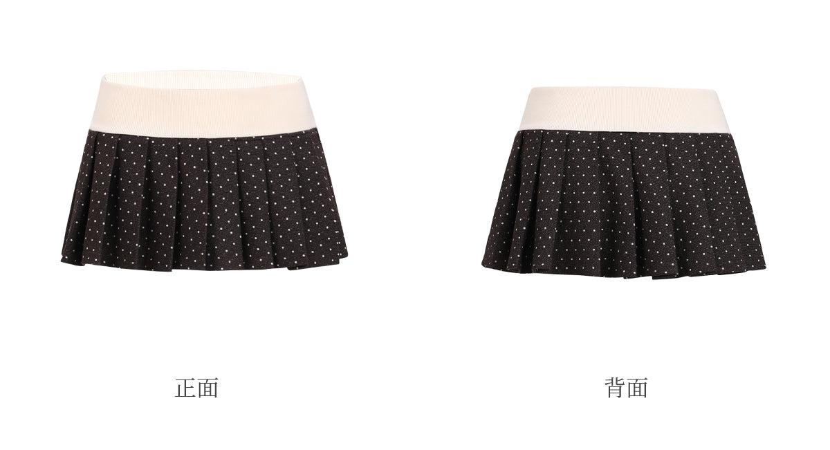 WEEKENDHUB Korean style polka dot pleated skirt contrast back 2025 new autumn small size women's super short skirt