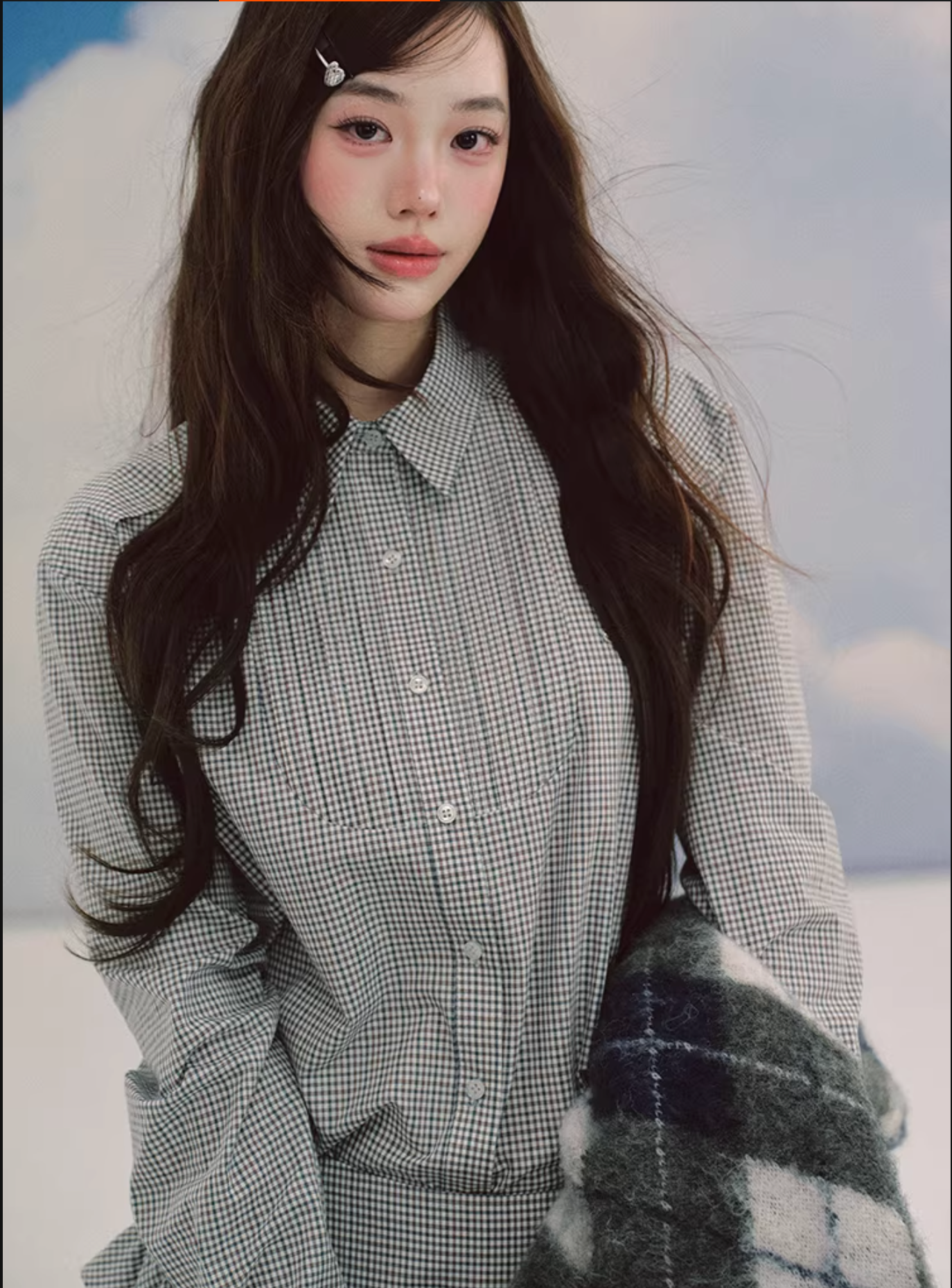 LaluneDuCiel Trendy retro style thick checkered shirt and puffy skirt set for schoolgirls