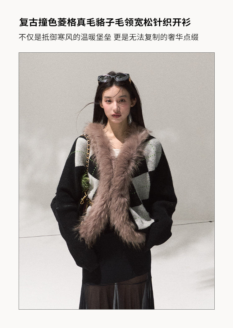 OAKMOO "Tangible Gift" - Women's Loose Cardigan with Raccoon Collar, Thick and Warm Coat.