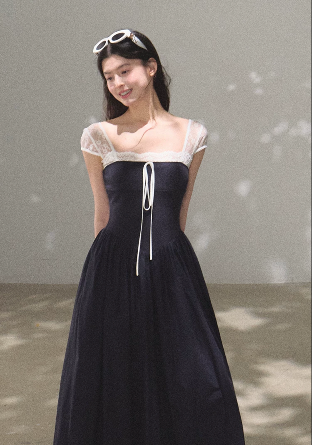 OAKMOO "Gently Pick Up" beach resort style lace slip dress with a waist-hugging skirt.