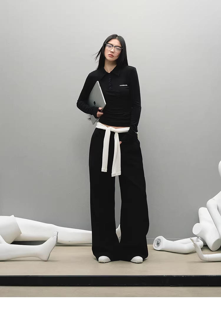 LaluneDuCiel women's plain polo shirt, casual style, elegant, simple, slim fit, long sleeves, suitable for early autumn.