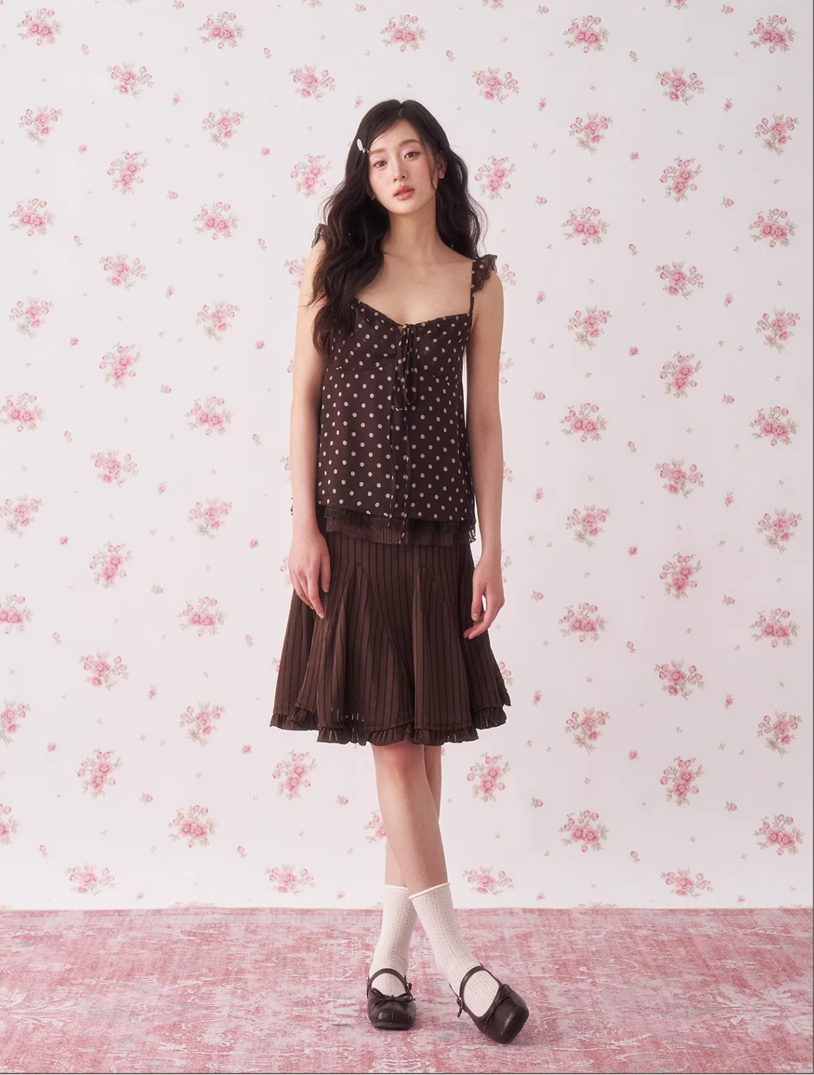 CHAOSCHAO Soft, sexy silk summer blouse with leopard print and polka dots, puff sleeves, retro resort style by