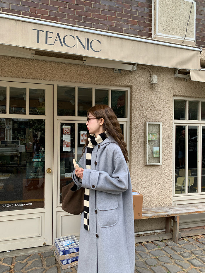 RAINY Women's Classic Single Breasted Hooded Wool Coat, Winter Design, Classic Style, Loose Fit, Versatile Wool Coat