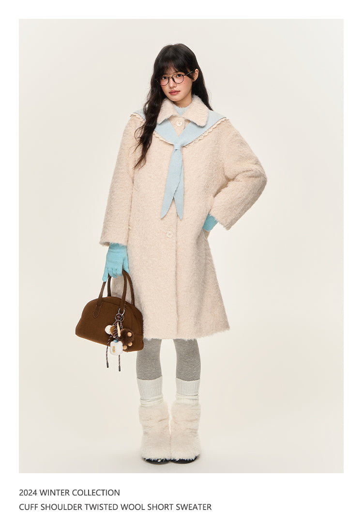 UMOUMO Casual jacket with medium length lapels, sailor collar, scarf, cardigan