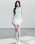 Fragile Heart Sweet Korean style polka dot tank top with ruffled off-shoulder t-shirt for summer
