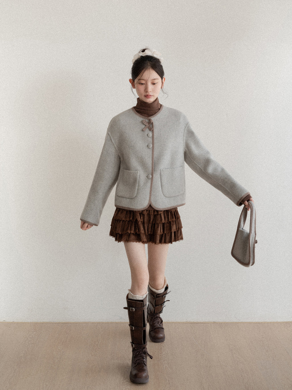 CANTONSTORY Yangcheng Story Korean style 70% wool double-sided wool coat for women winter new sweet (with handbag))