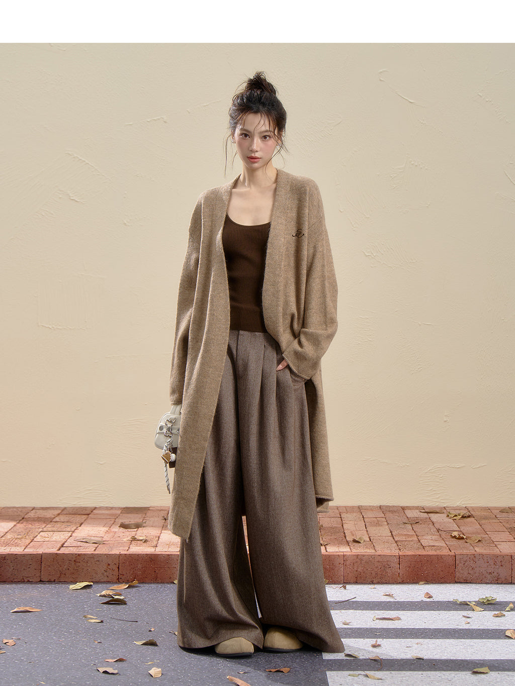 INSLIISA Women's Korean Style Loose and Fluffy Slim Long Wool Coat New Autumn Style Camel Color Niche Coat