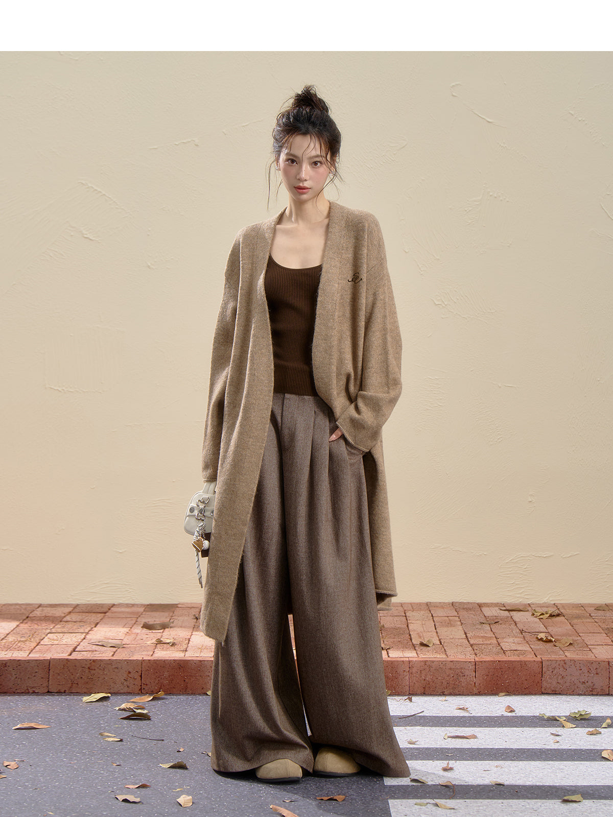 INSLIISA Women's Korean Style Loose and Fluffy Slim Long Wool Coat New Autumn Style Camel Color Niche Coat