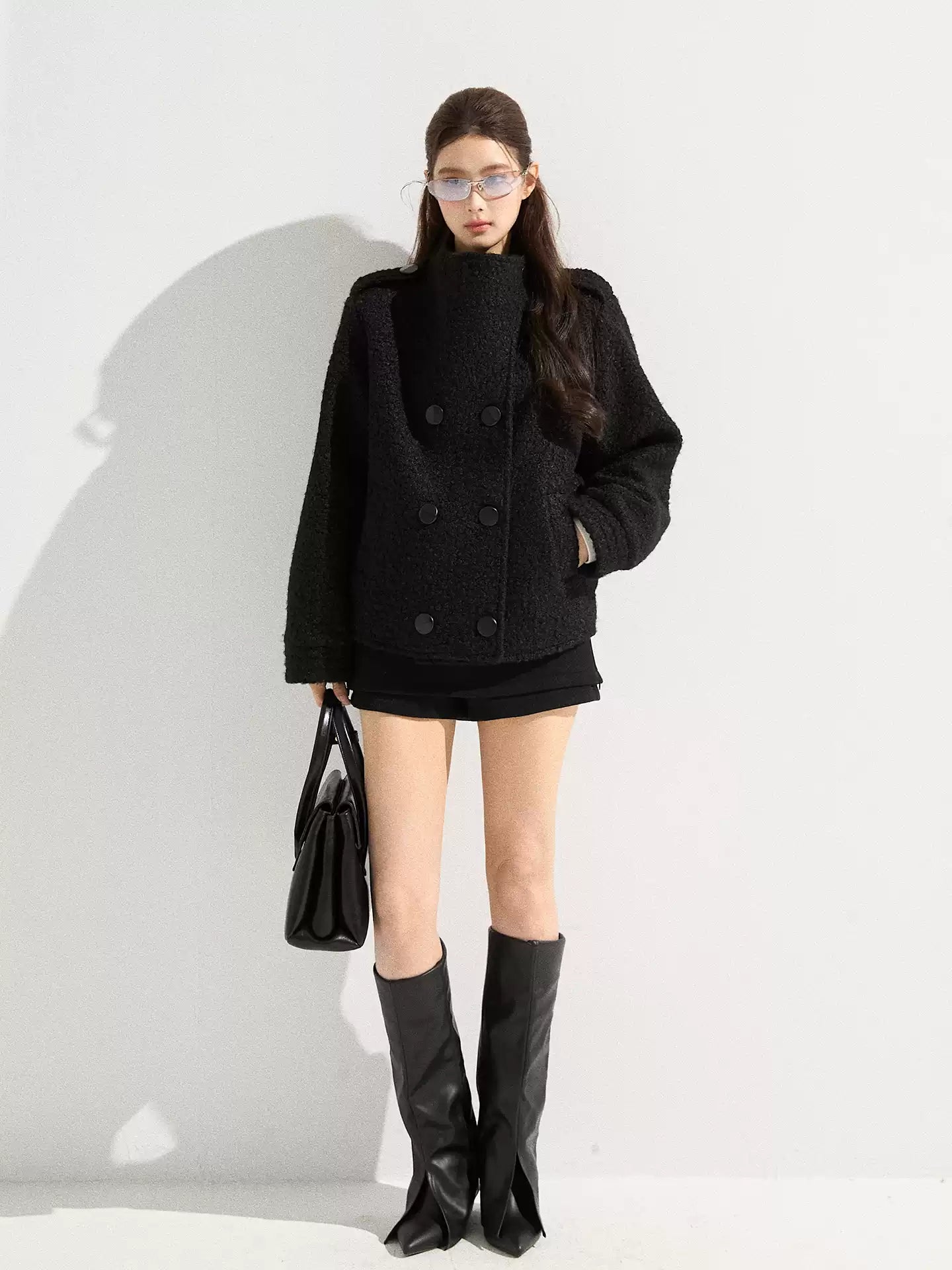 THEROUS Women's stand-up collar fleece jacket, new autumn/winter style, Korean fashion, high-end, loose-fitting, windproof