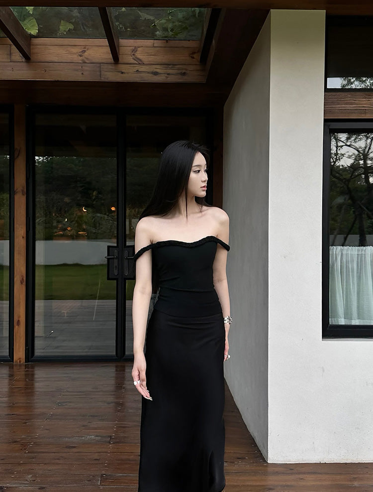 5werkwen high-waisted, versatile, figure-hugging, sexy long satin acetate dress.