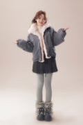 AOORAA 【Winter new arrival】Original design patchwork fleece jacket "Cherry Blossom Snow"