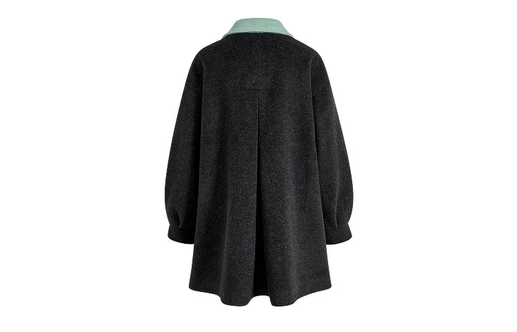 KOUSE Women's 2025 New Autumn Winter Classic Medium-Long Woolen Coat Black and Gray