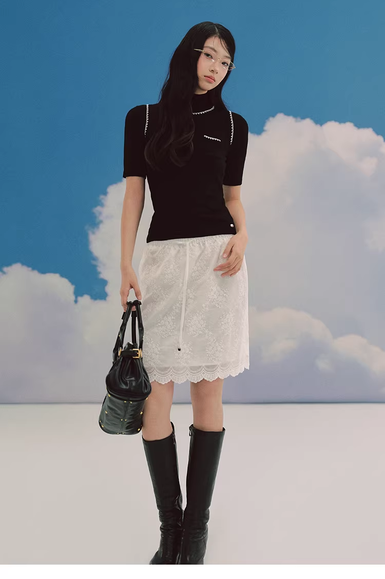 LaluneDuCiel Women's Chestnut Brown Fitted Short-Sleeve High-Neck Tank Top