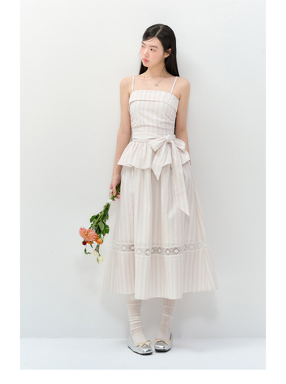 ANNATTO women's pink summer cherry tulle vertical strap long bodycon tube dress