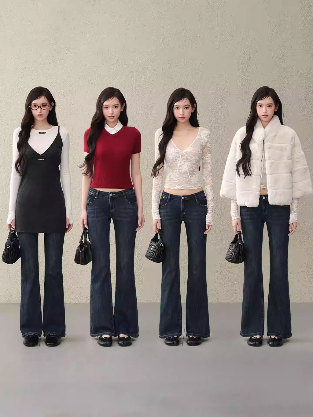 OIOIESSE Versatile low-waist jeans for women, slim fit, helps elongate legs, suitable for early spring.
