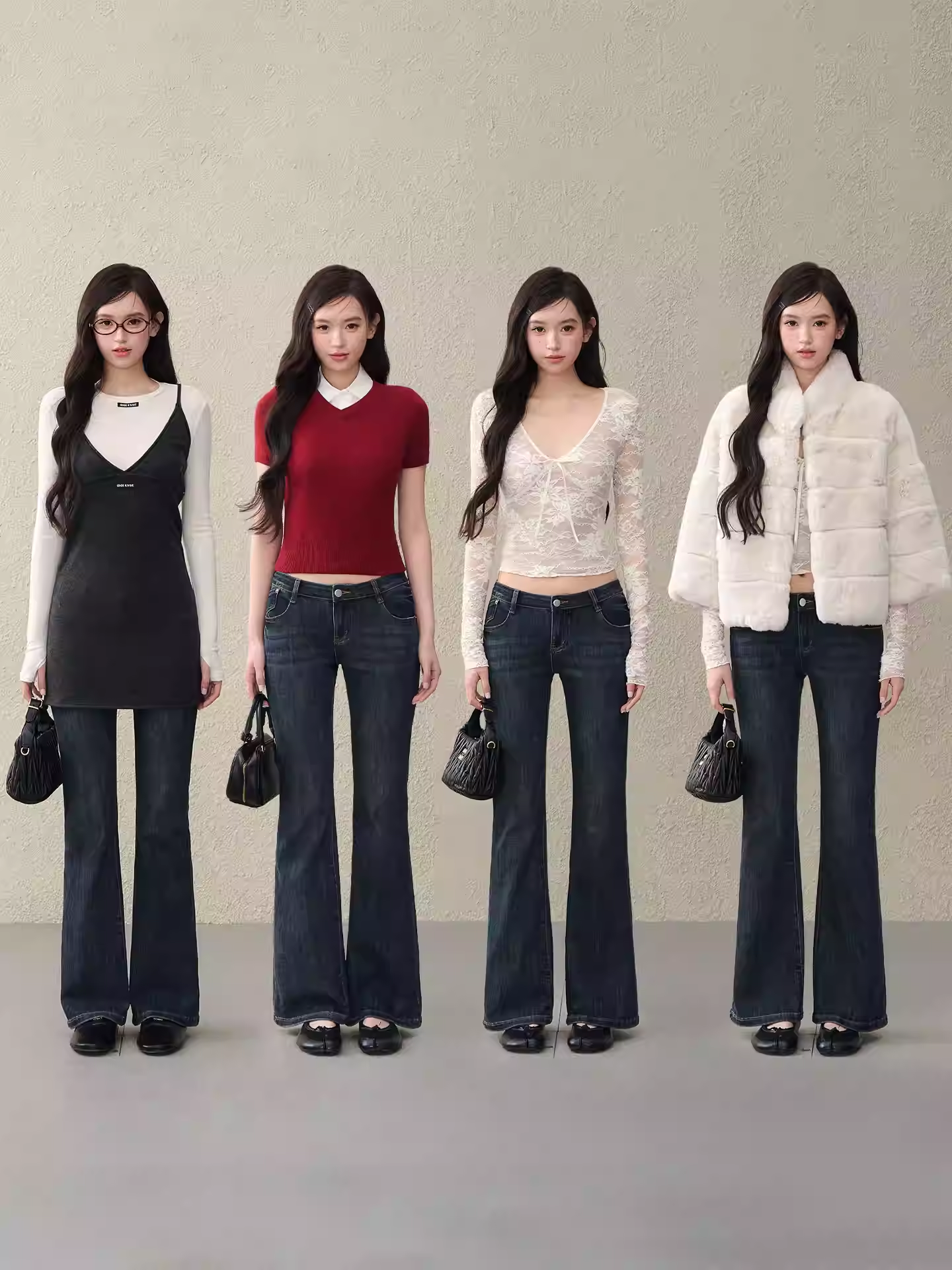 OIOIESSE Versatile low-waist jeans for women, slim fit, helps elongate legs, suitable for early spring.