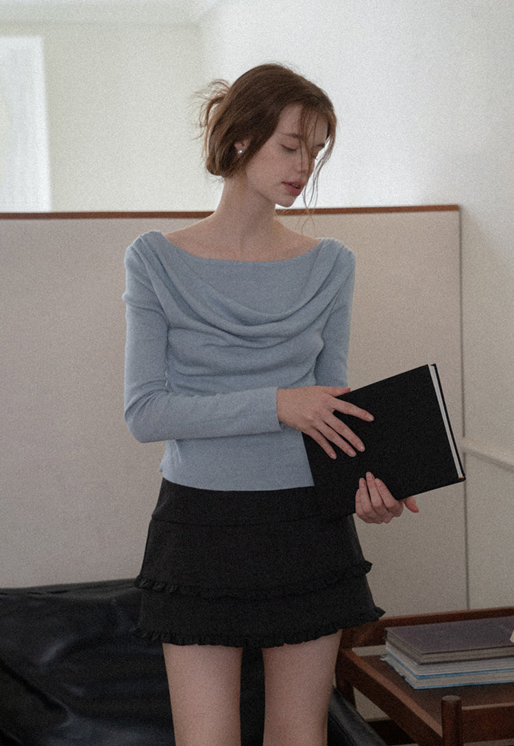 French style two-layer ruffled A-line dress for early autumn, high waist, body-hugging, anti-revealing EGGKA