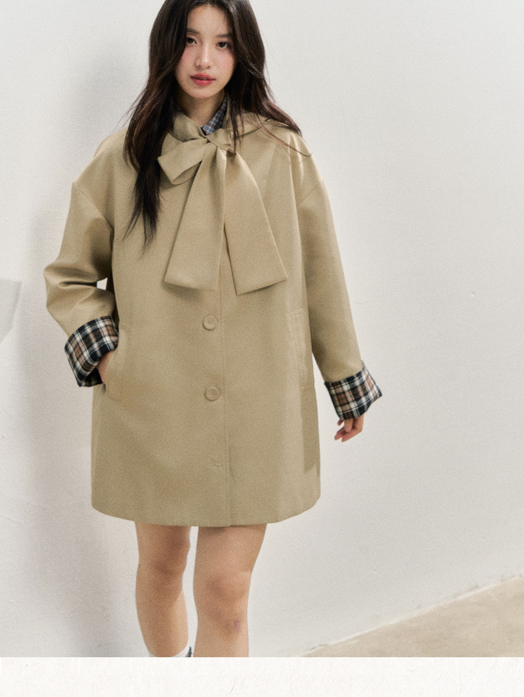 SUNSETPARK "Autumn Overture" Classic Khaki Check Trench Coat