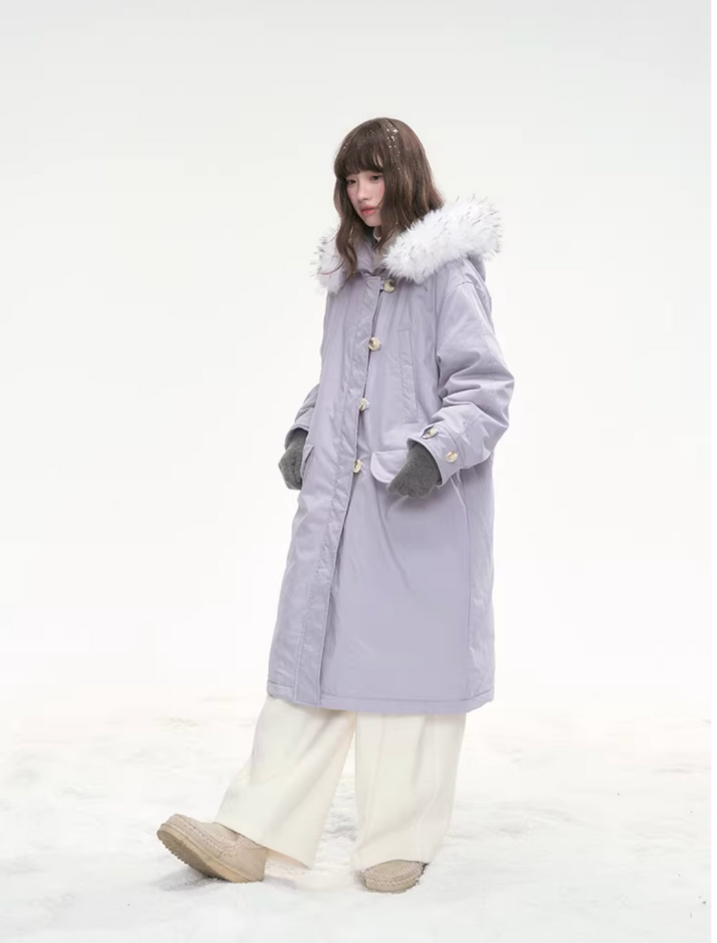 CANSTOREGIRLS Purple 'Twilight Soft Fleece' Long Coat by Canned Goods Store, Warm Down Coat with 90% White Duck Down, International Standard.