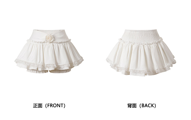 "Wind Chimes Waiting for You After Class" - A-line dress and skirt set with puff sleeves and lace, perfect for summer student style.