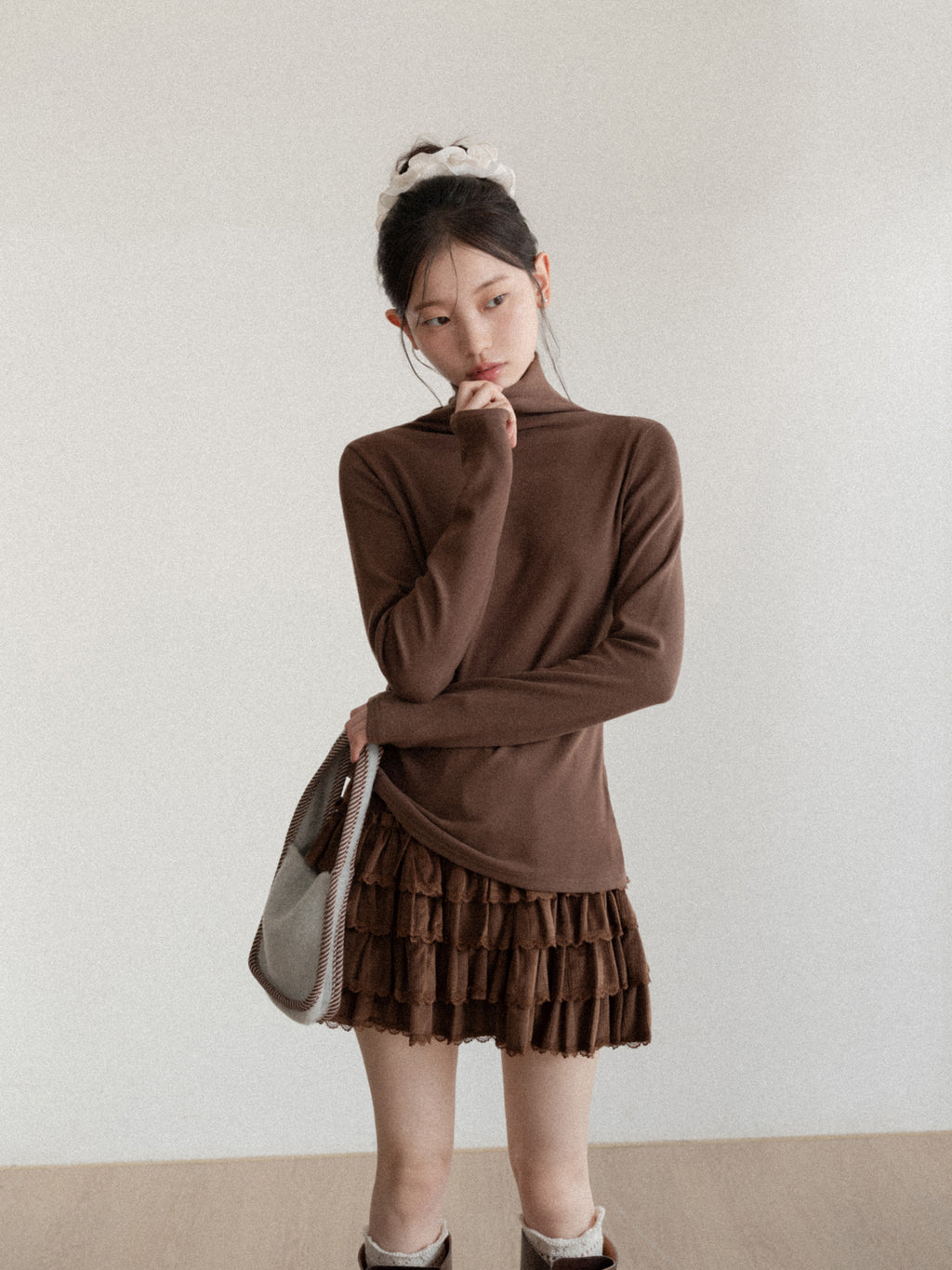 CANTONSTORY Guangzhou Story women's winter retro solid color high-neck long-sleeved T-shirt, new style, loose and warm