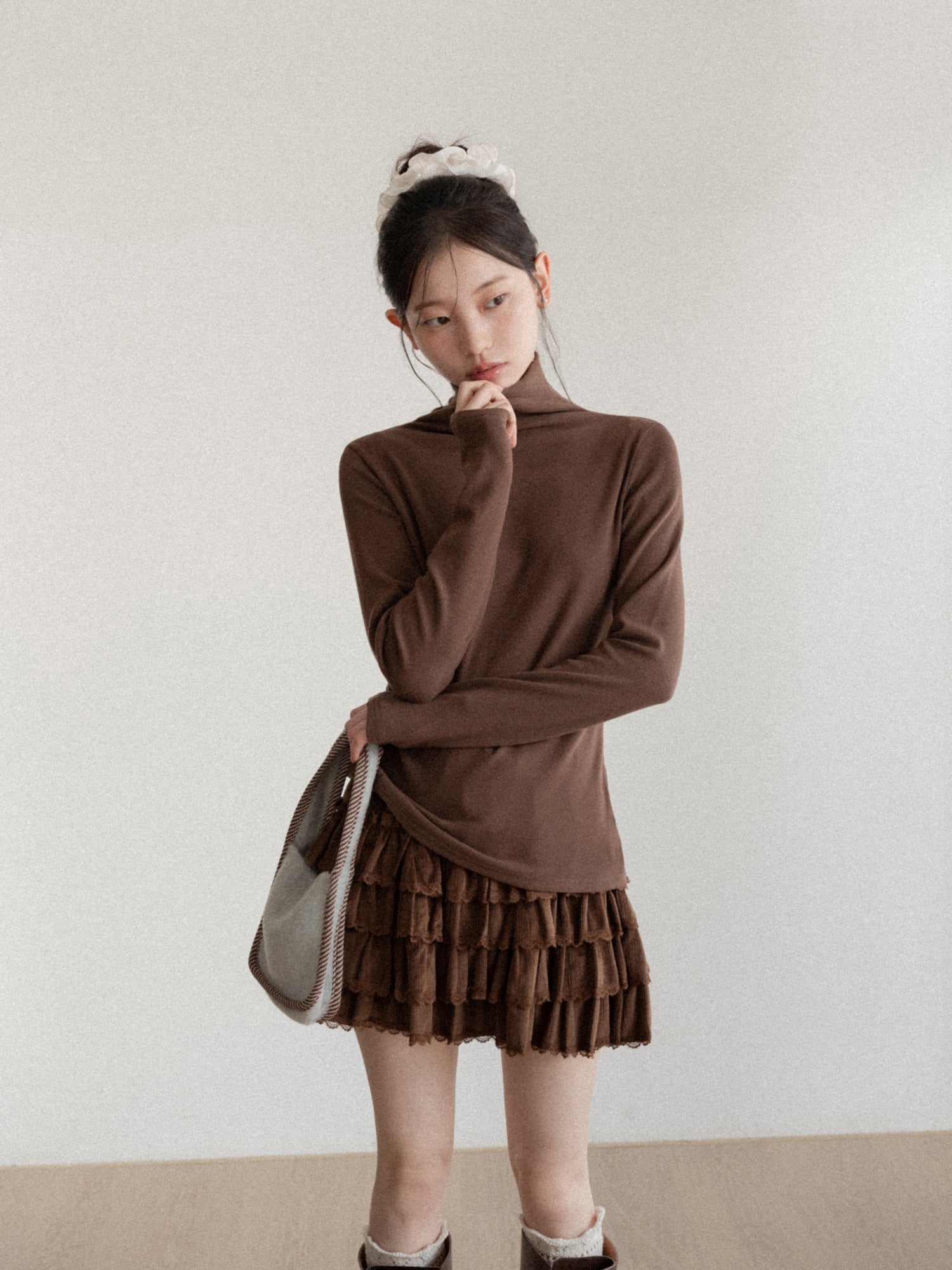 CANTONSTORY Guangzhou Story women's winter retro solid color high-neck long-sleeved T-shirt, new style, loose and warm