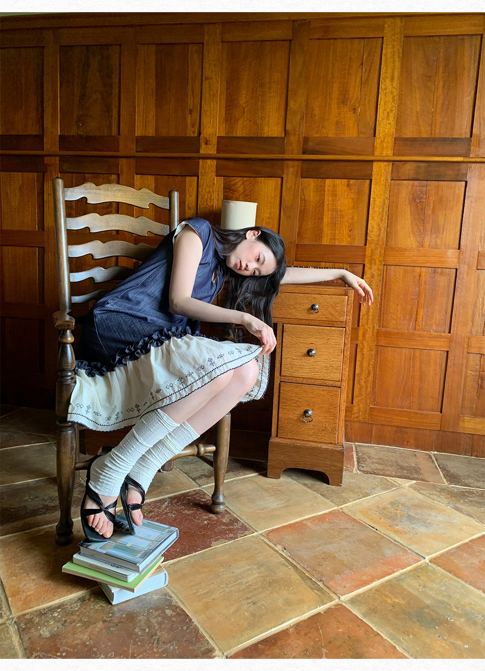 DORYDORY New Chinese style women's embroidered patchwork dress, super beautiful and unique design, blue dress.