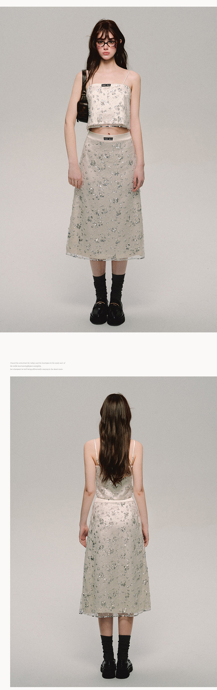 Oakmoo "Under the oak tree" linen sequin studded tank top and skirt set