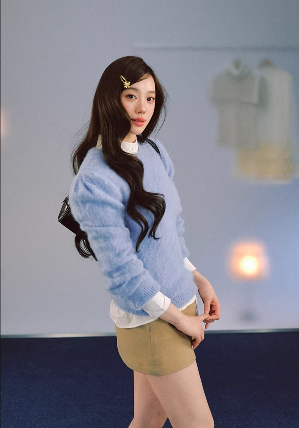 LaluneDuCiel Loose, lightweight round neck sweater with puffy sleeves, Night Dew and Dawn motifs