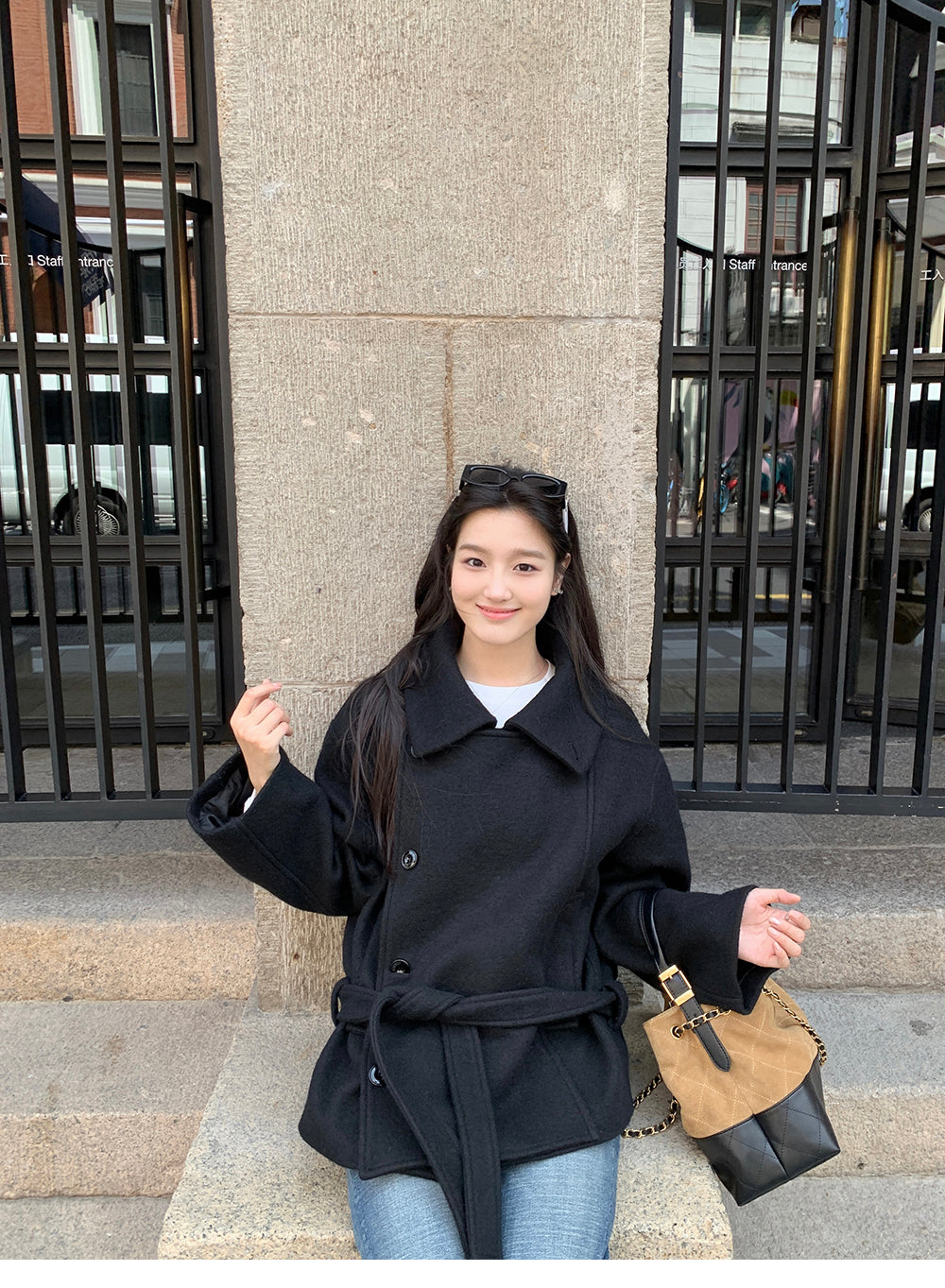 XZICHIC continues the classic style of Kim Min-hee wool coat, women's winter coat, size 57 (wool and alpaca wool).