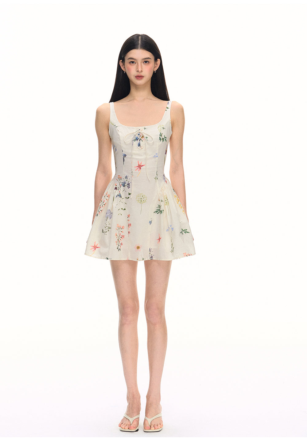 Chunzi women's summer 2025 new white floral dress with belt short skirt