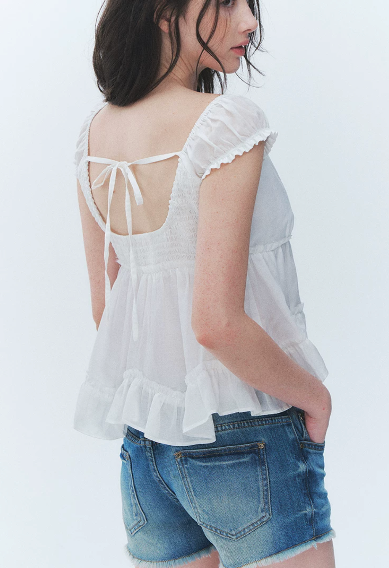 LaluneDuCiel Summer sweet French lace V-neck short-sleeved shirt for women