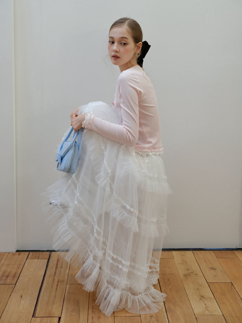 ISISLOVE Unique design, gorgeous white tulle midi skirt, super flowy and layered, perfect for fall.